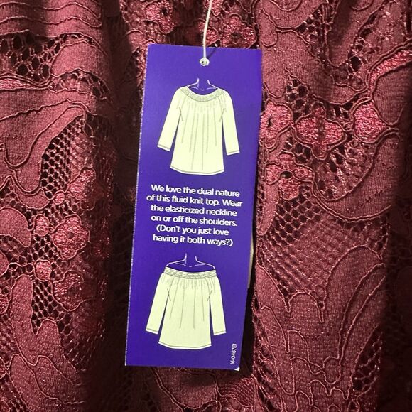 Catherines Lace Blouse On / Off The Shoulder Size 3X 26 28W Burgundy Red NWT - Picture 3 of 8